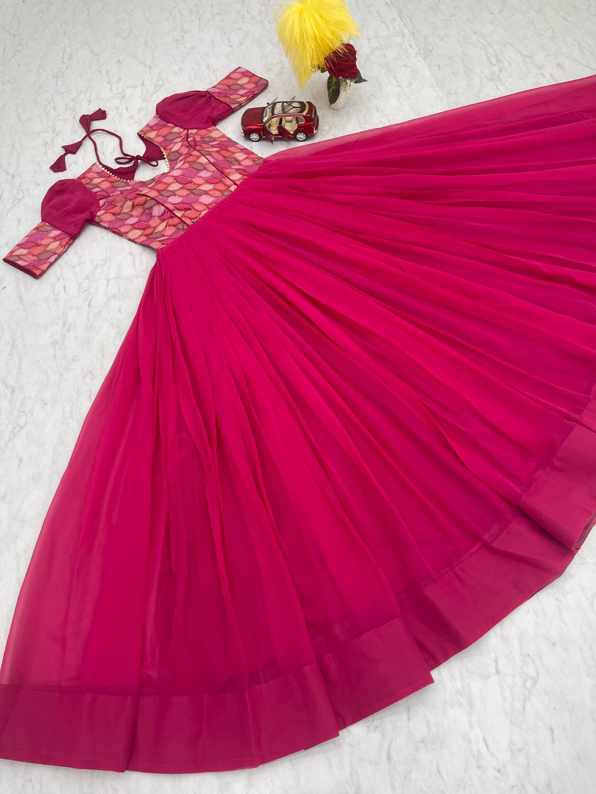 Beautiful Work Pink Color Festive Long Gown