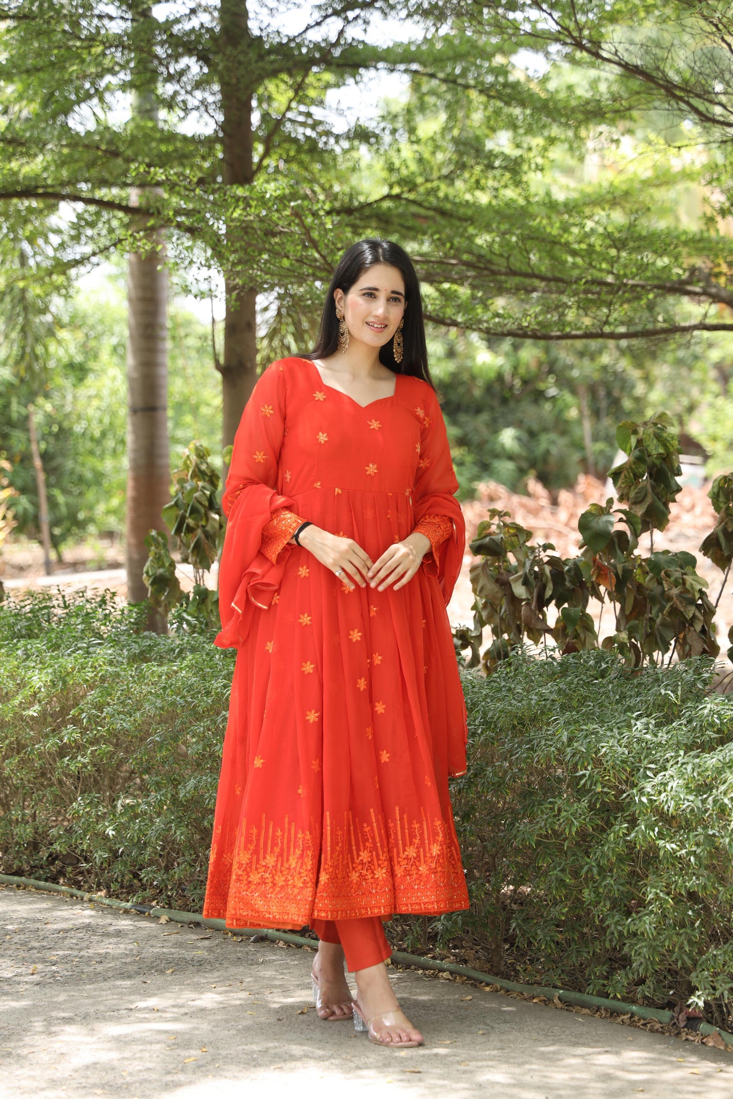 Stylish Red Color Zari With Multi Embroidery Work  Anarkalii Suit