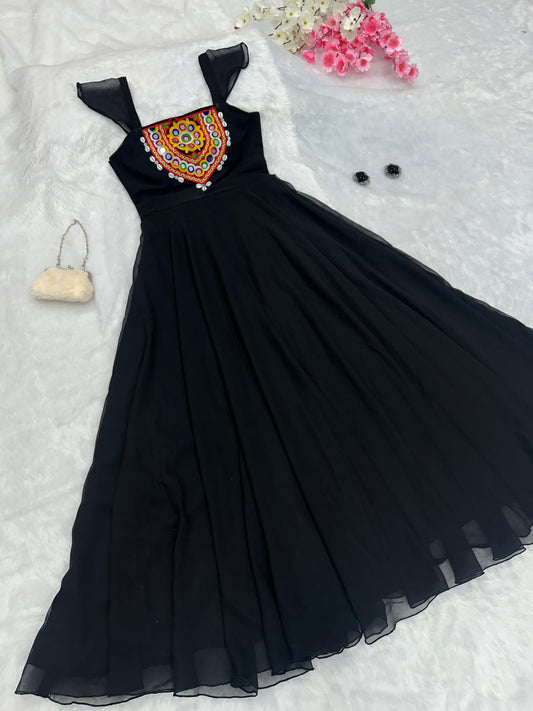 Amazing Mirror With Kodi Work Black Color Gown