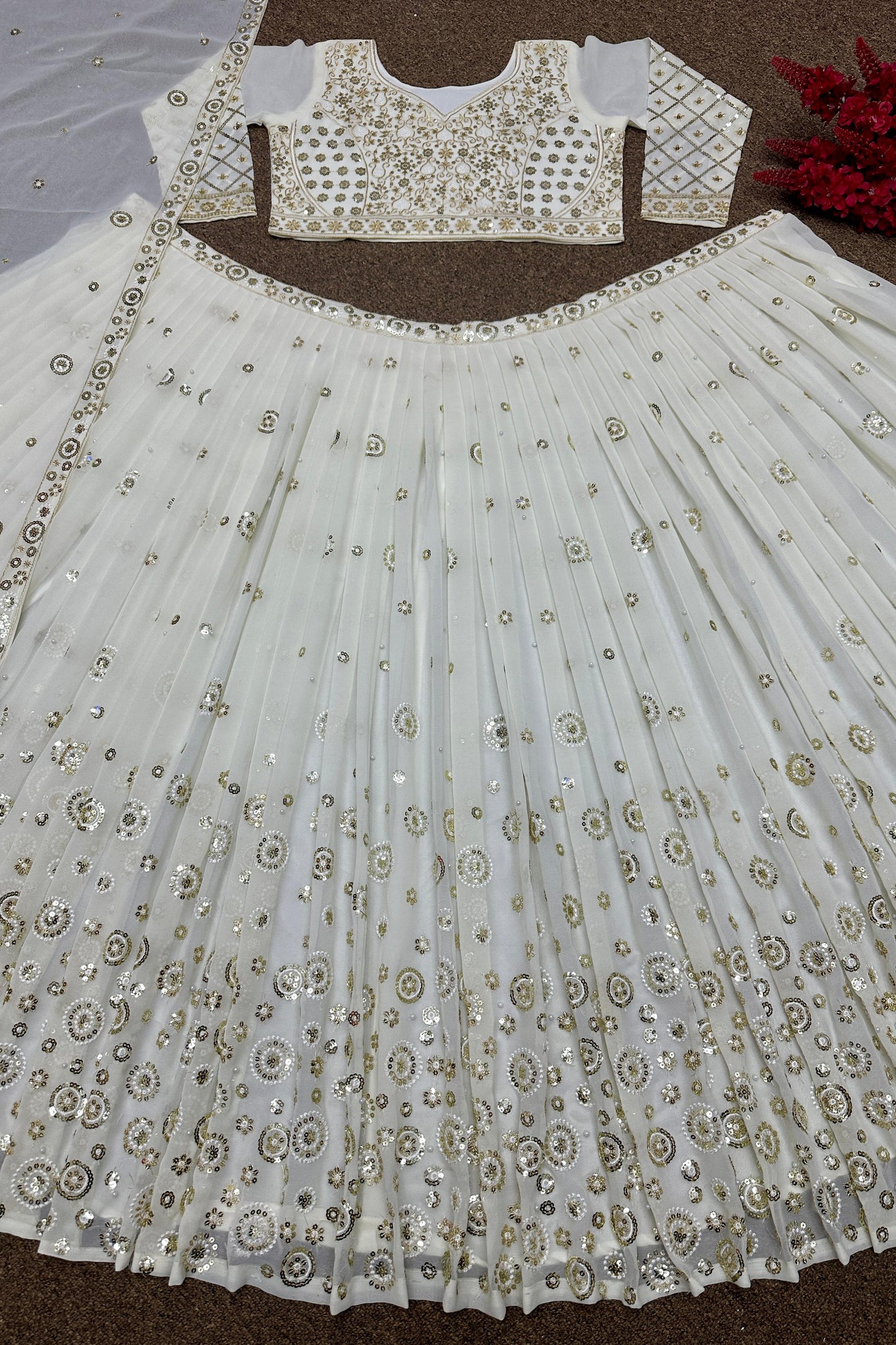 Wonderful White Color Embroidery Sequence Work Lehenga Choli