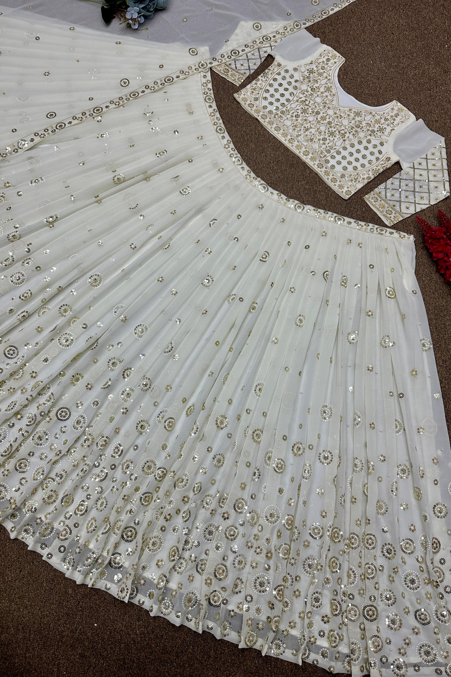 Wonderful White Color Embroidery Sequence Work Lehenga Choli