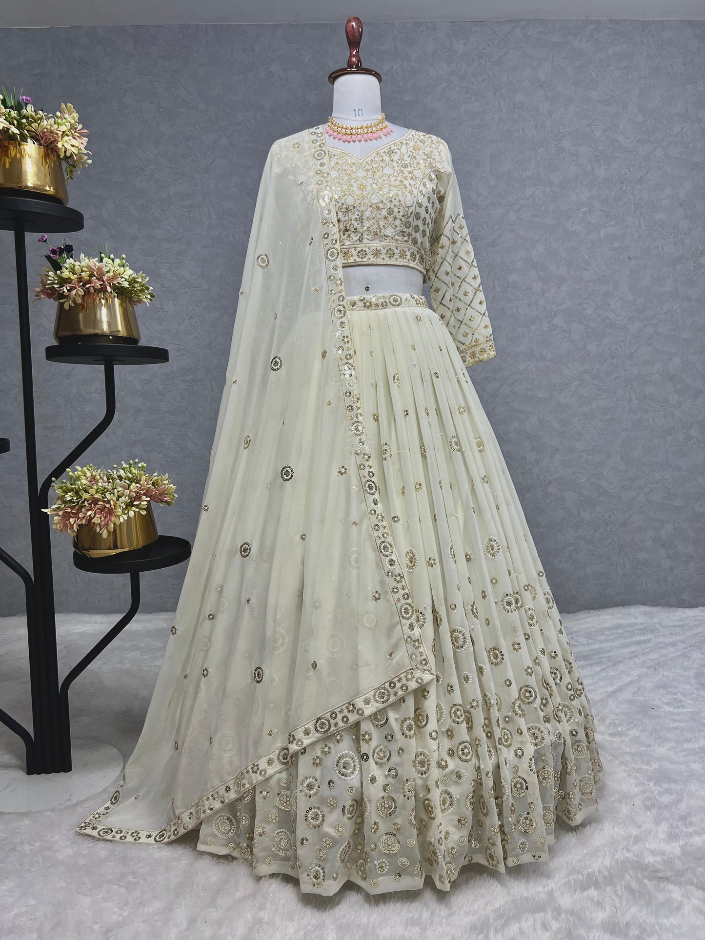 Wonderful White Color Embroidery Sequence Work Lehenga Choli