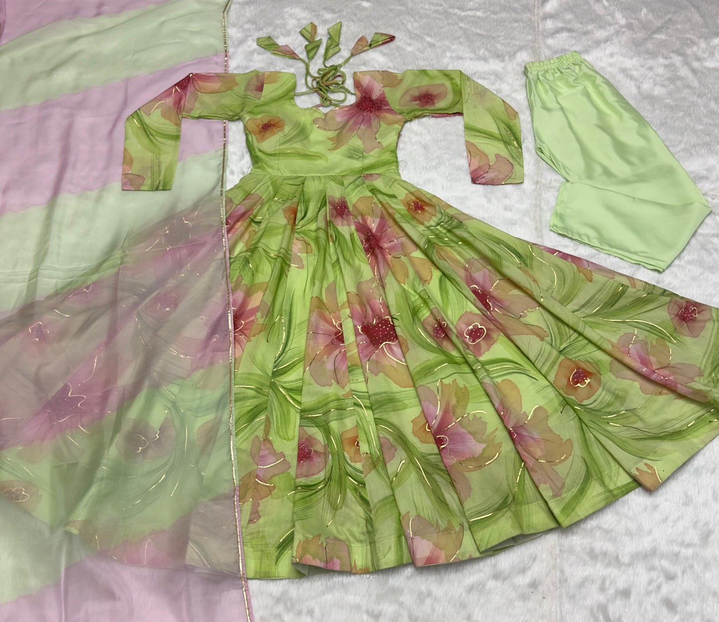 Green Color Amazing Flower Printed Anarkali Suit