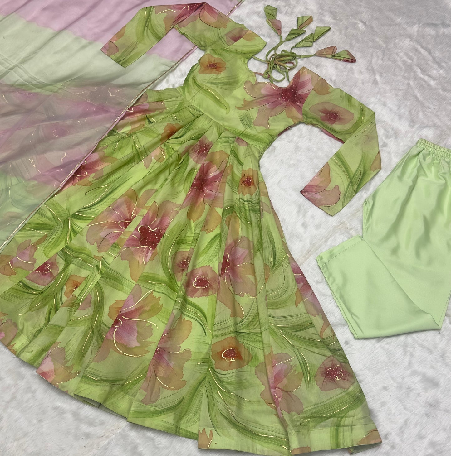 Green Color Amazing Flower Printed Anarkali Suit