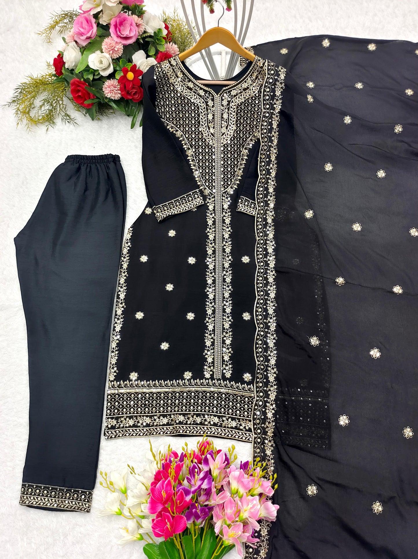 Demanding Black Color Sequence Embroidery Work Salwar Suit