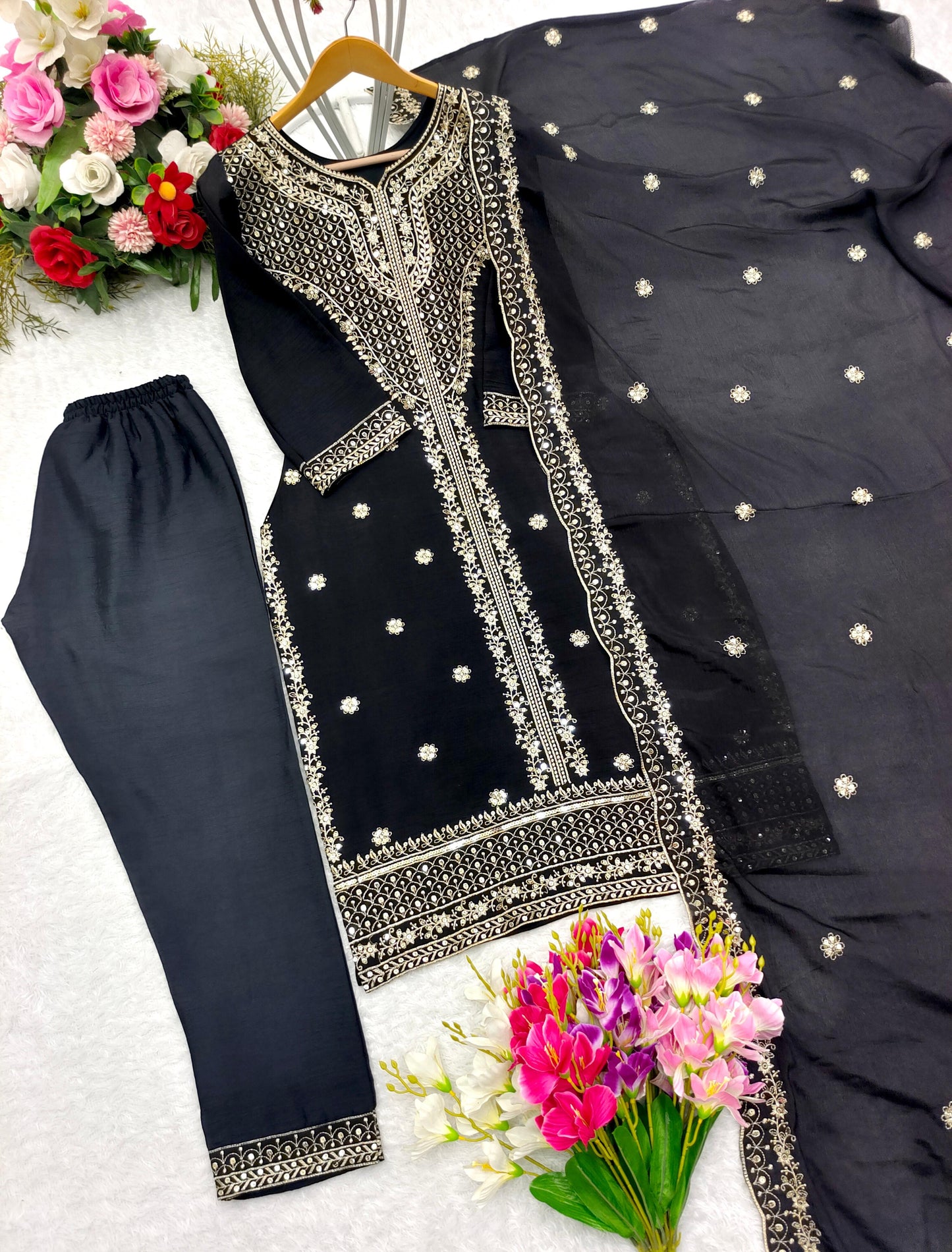 Demanding Black Color Sequence Embroidery Work Salwar Suit