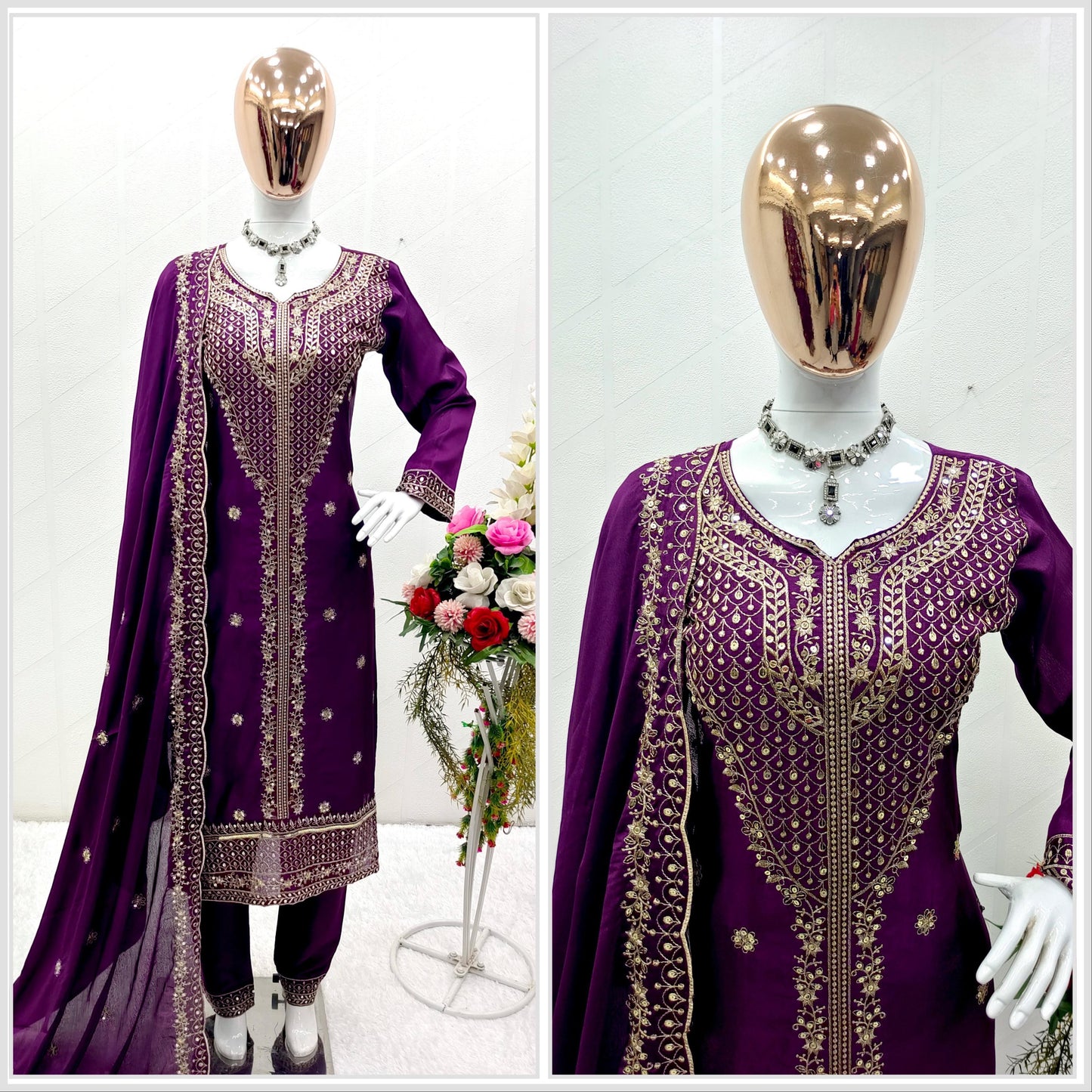 Demanding Purple Color Sequence Embroidery Work Salwar Suit