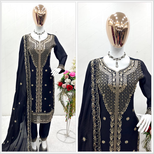 Demanding Black Color Sequence Embroidery Work Salwar Suit