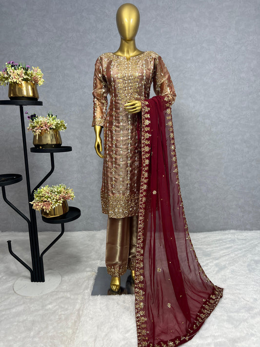 Captivating Sequence Work Beige Color Salwar Suit