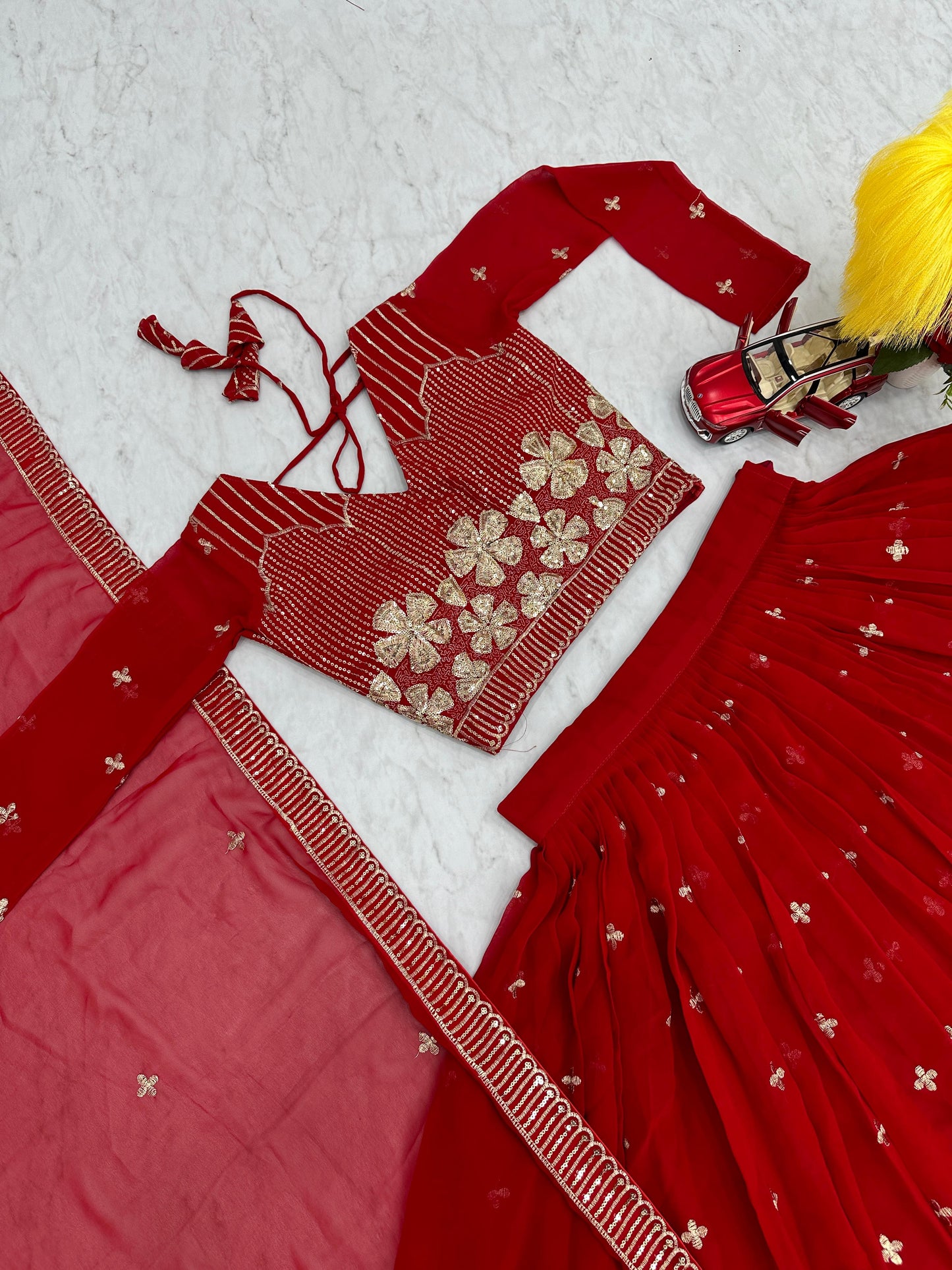 Function Wear Red Color Georgette Lehenga Choli