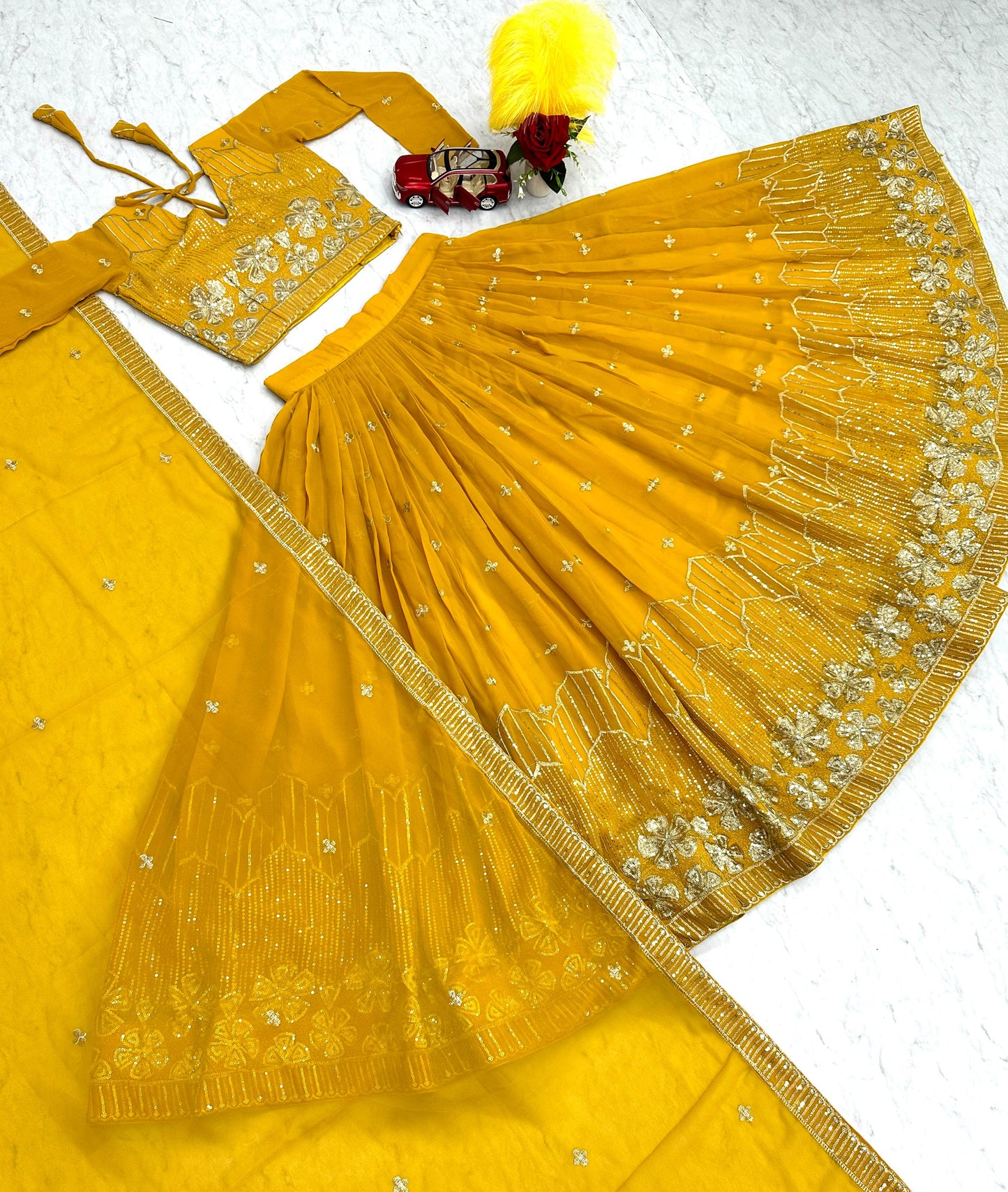 Function Wear Yellow Color Georgette Lehenga Choli