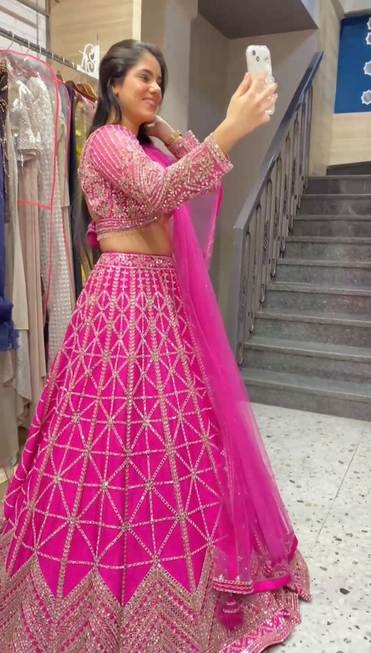 Bridal Wear Heavy Work Pink Georgette Lehenga Choli