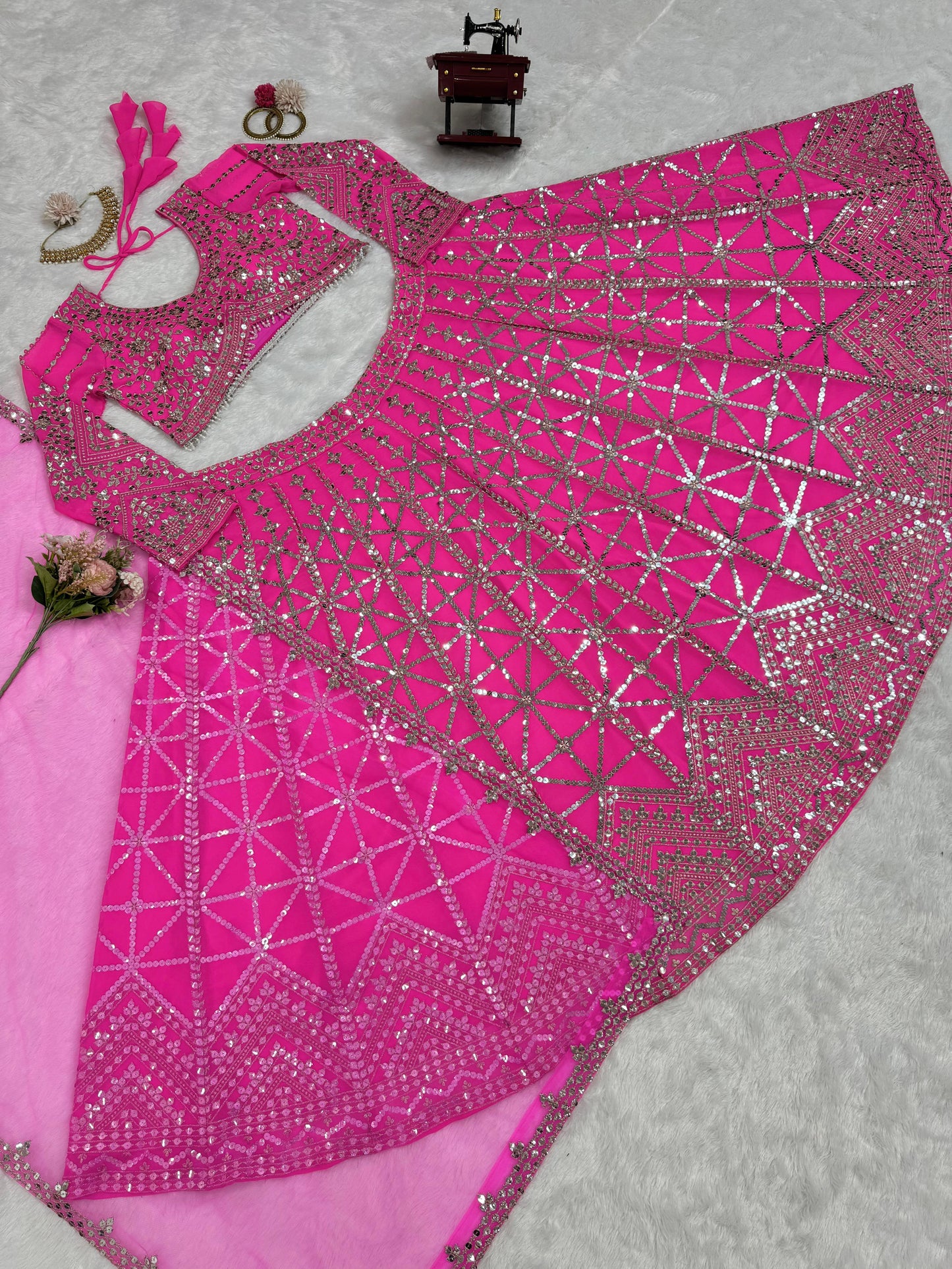 Bridal Wear Heavy Work Pink Georgette Lehenga Choli