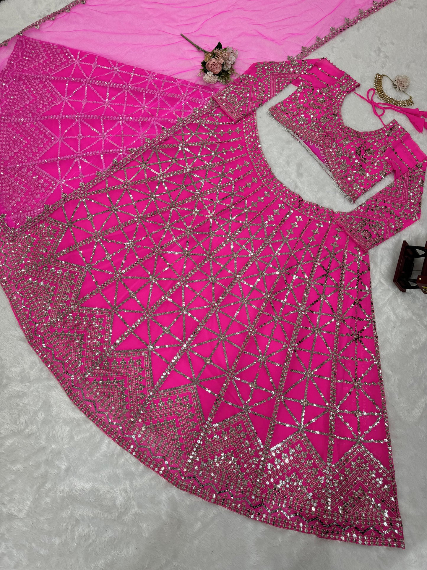 Bridal Wear Heavy Work Pink Georgette Lehenga Choli