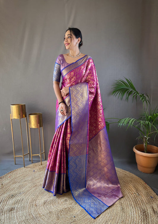 Function Wear Purple Color Contrast Weaving Pallu Silk Saree