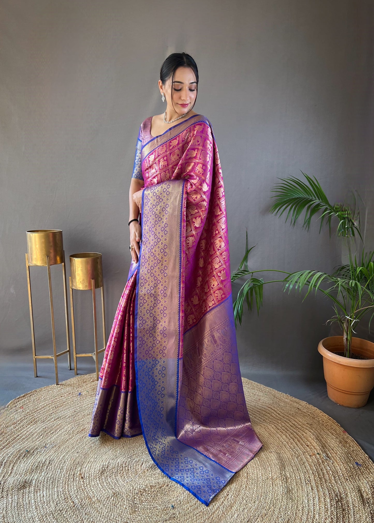 Function Wear Purple Color Contrast Weaving Pallu Silk Saree