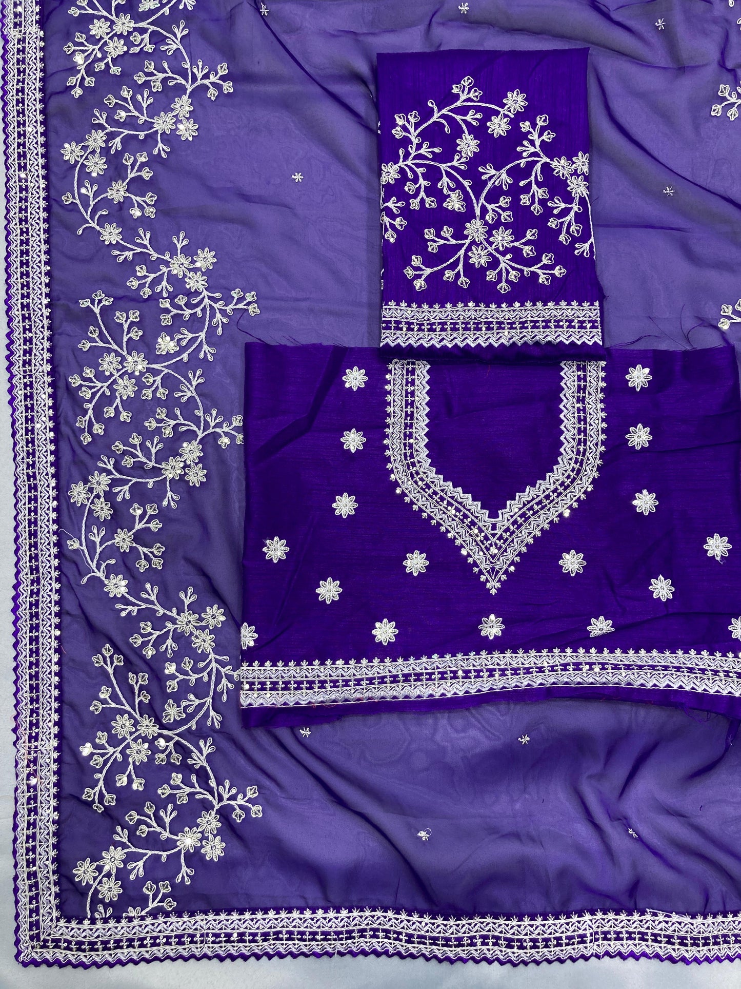 Beautiful Organza Silk Embroidery Work Purple Color Saree