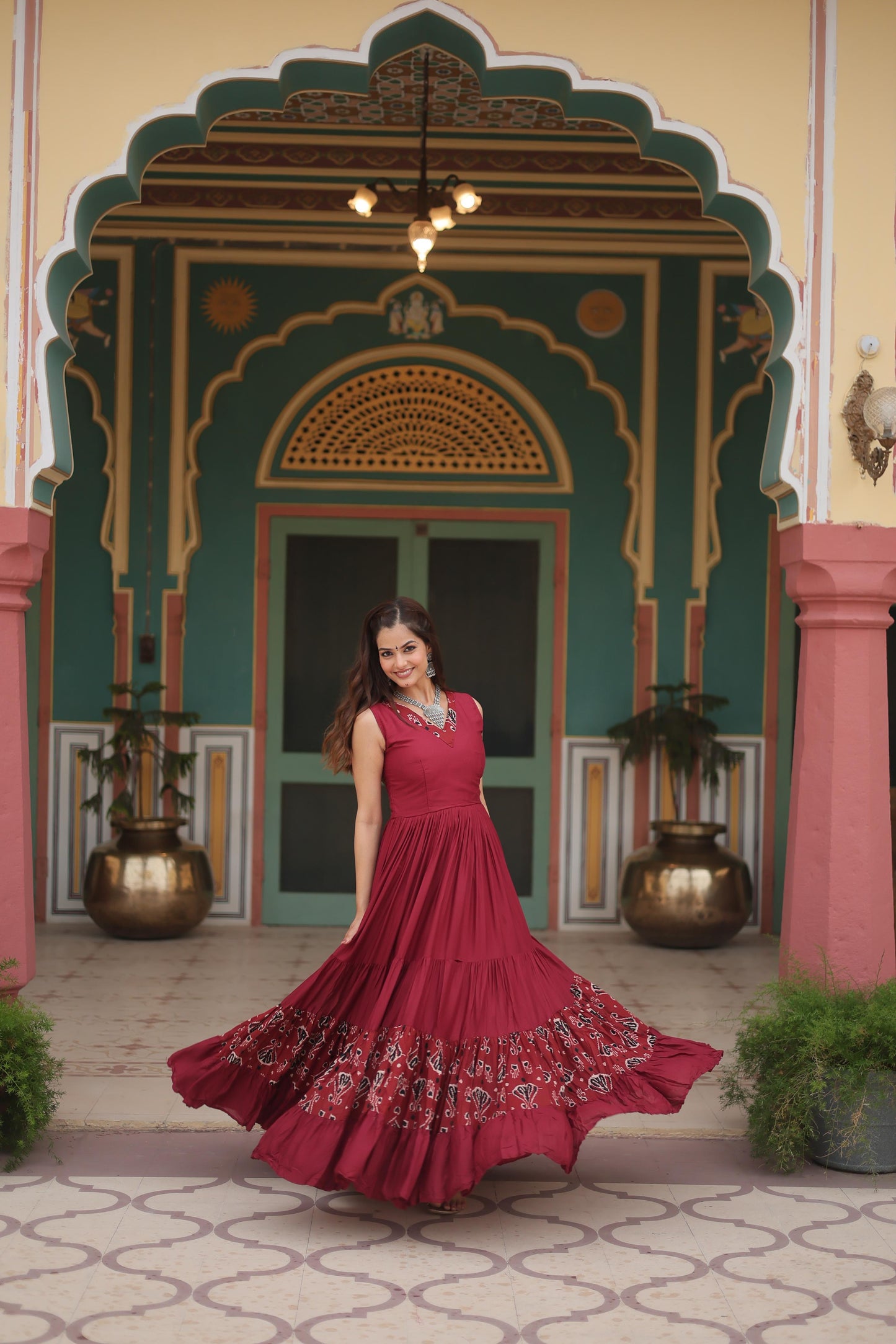 Maroon Color Printed Navratri Special Long Gown