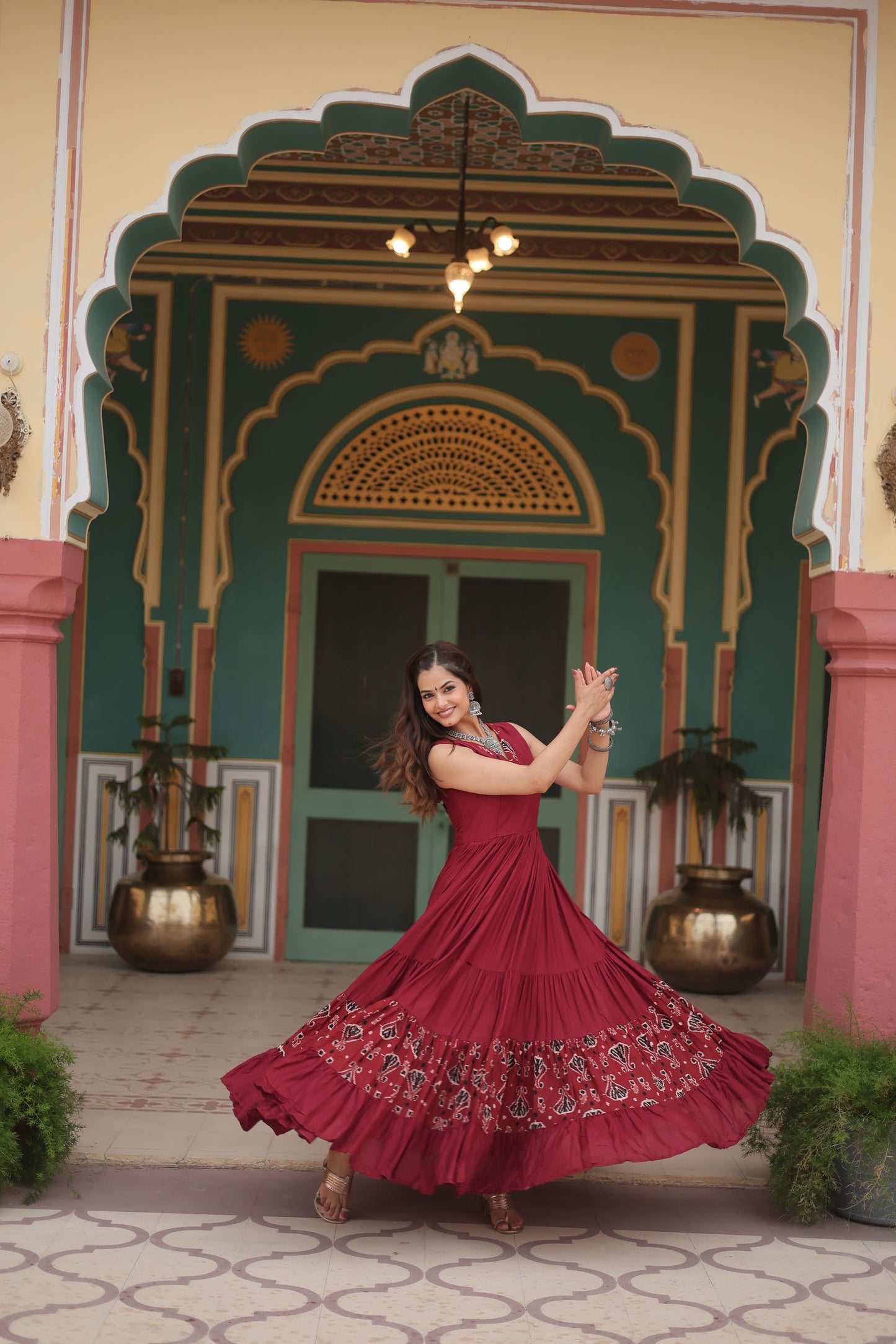 Maroon Color Printed Navratri Special Long Gown