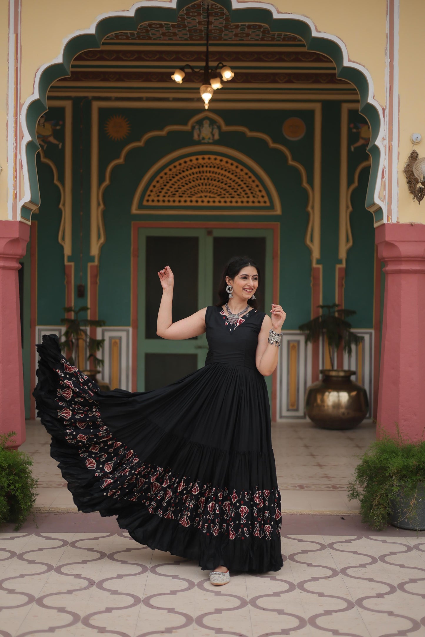 Black Color Printed Navratri Special Long Gown