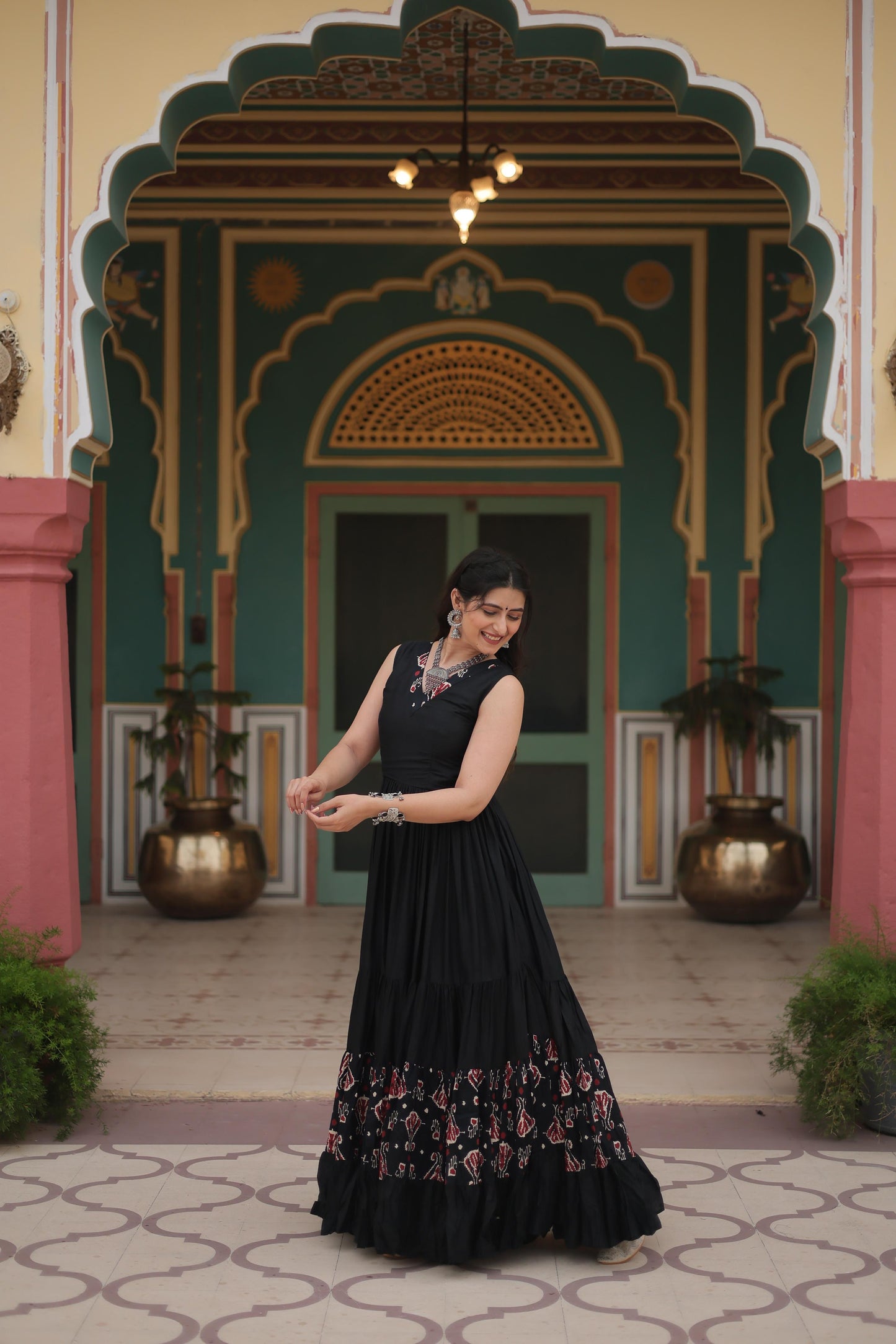 Black Color Printed Navratri Special Long Gown