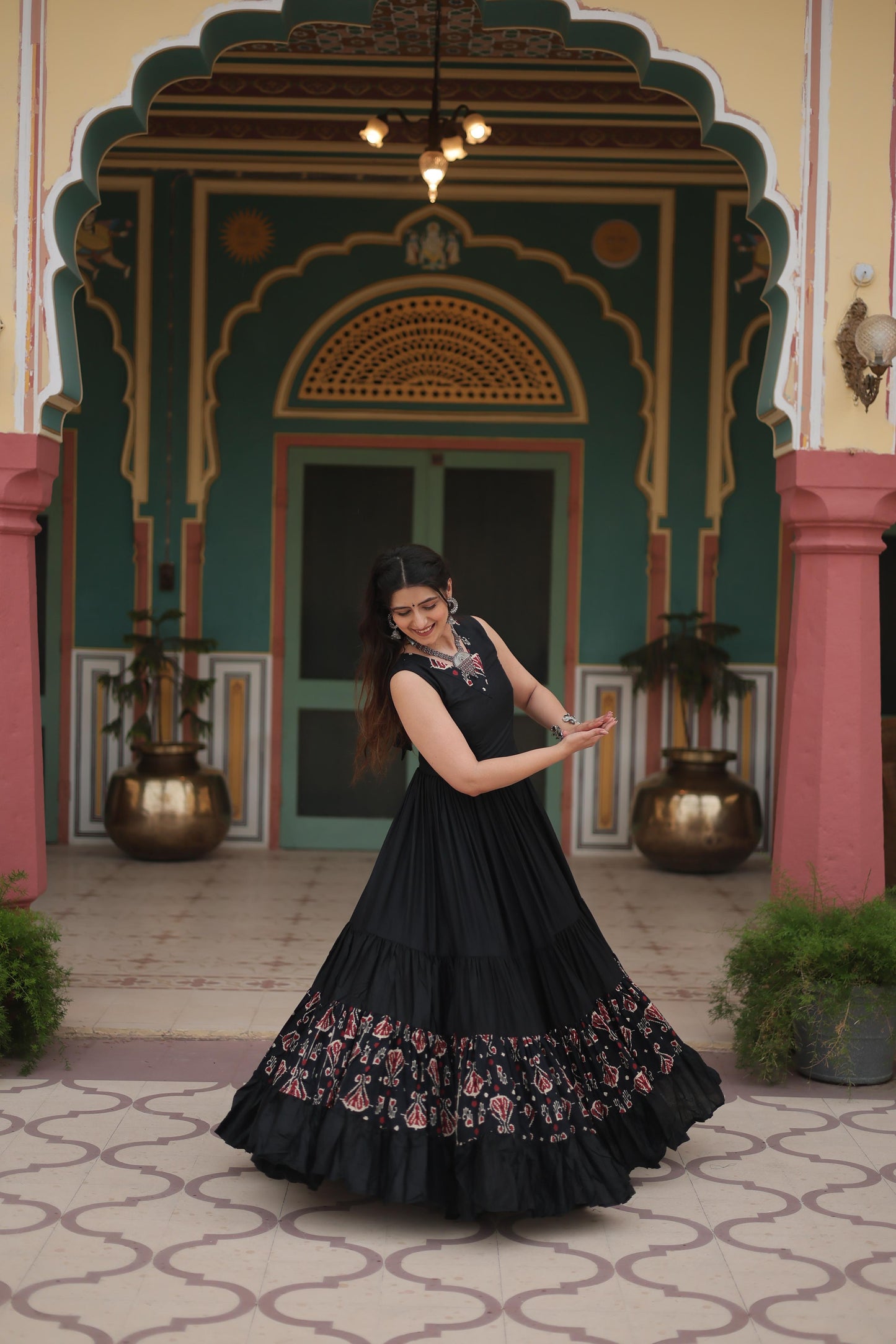 Black Color Printed Navratri Special Long Gown