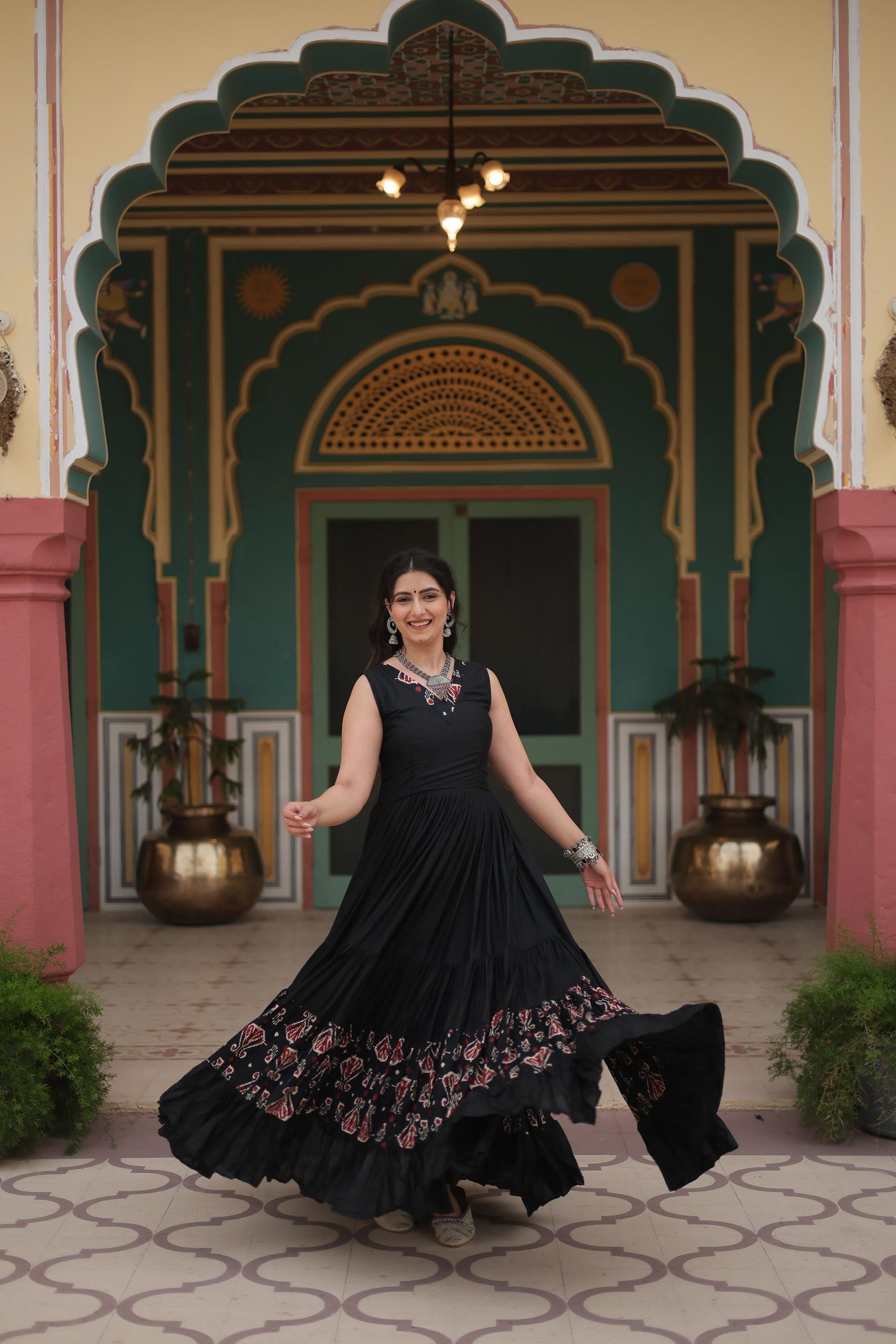 Black Color Printed Navratri Special Long Gown