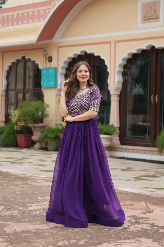 Designer Purple Color Embroidery Sequence work Gown