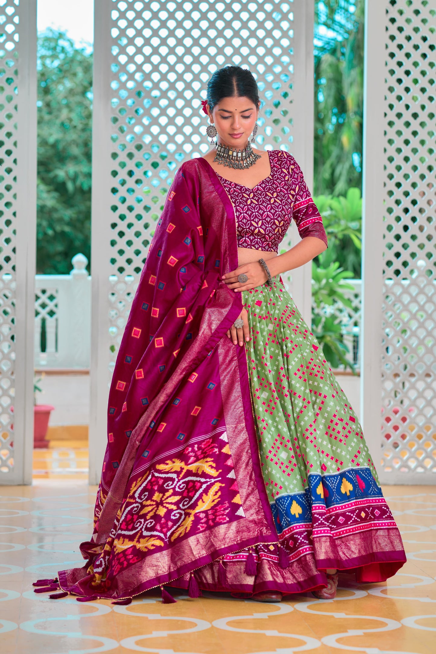 Exclusive Minakari With Foil Print Green Color Lehenga Choli