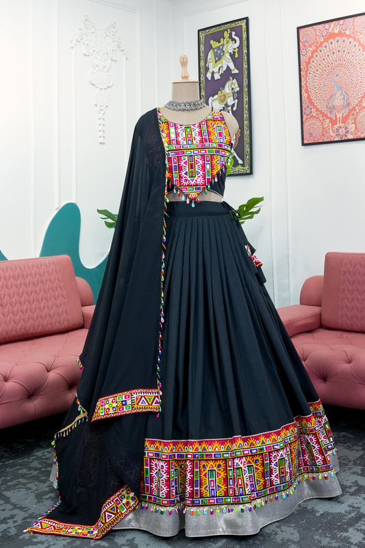 Black Color Mirror With Kodi Work Navratri Lehenga Choli