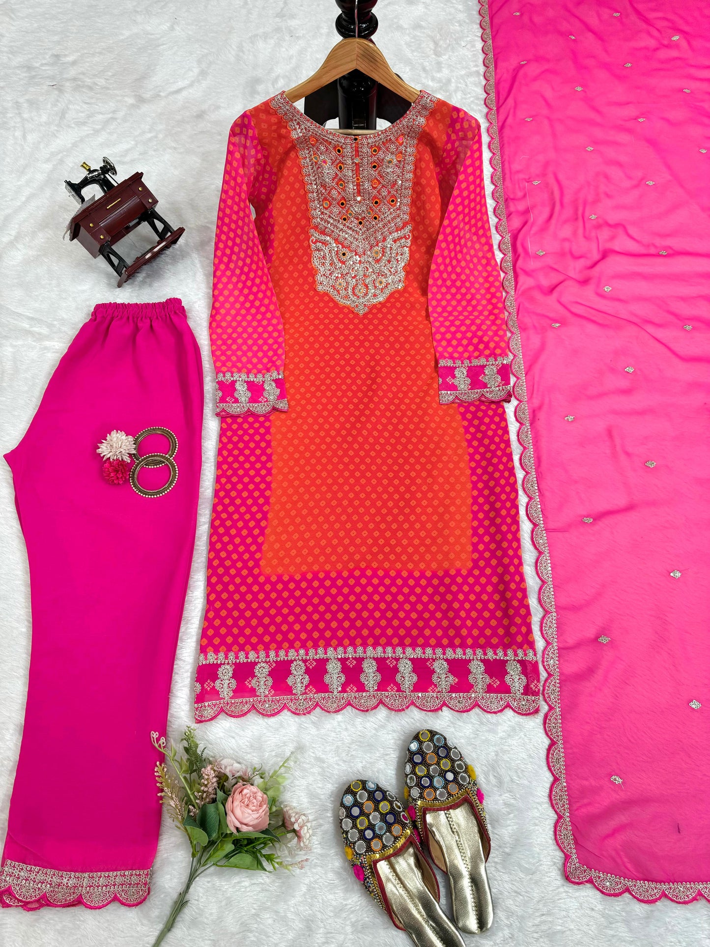 Daisy Digital Print With Work Pink Color Salwar Suit