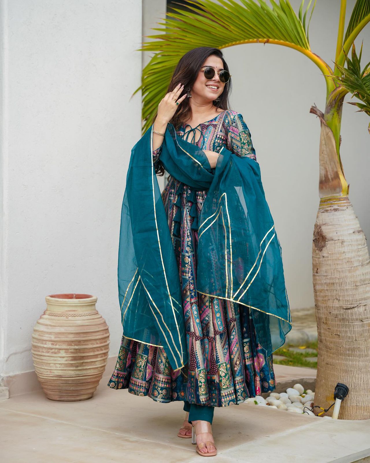 Good Looking Blue Color Multi Design Anarkali Suit