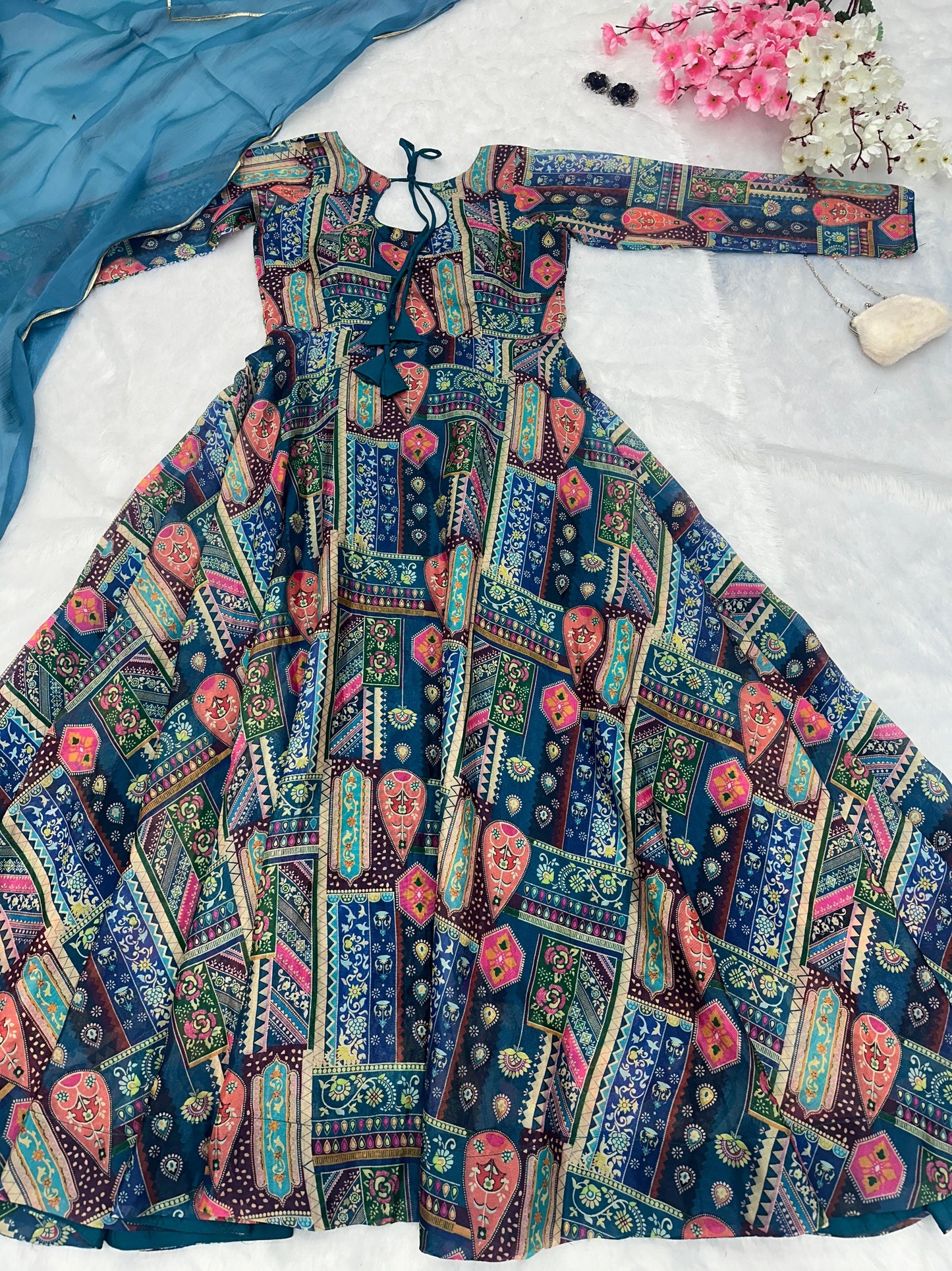 Good Looking Blue Color Multi Design Anarkali Suit