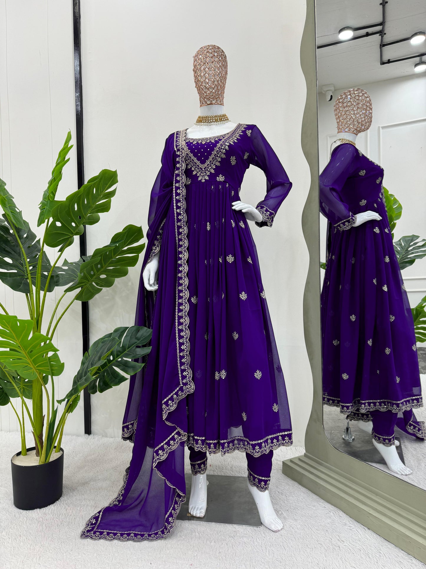 Festive Wear Sequence Work Purple Color Anarkali Gown