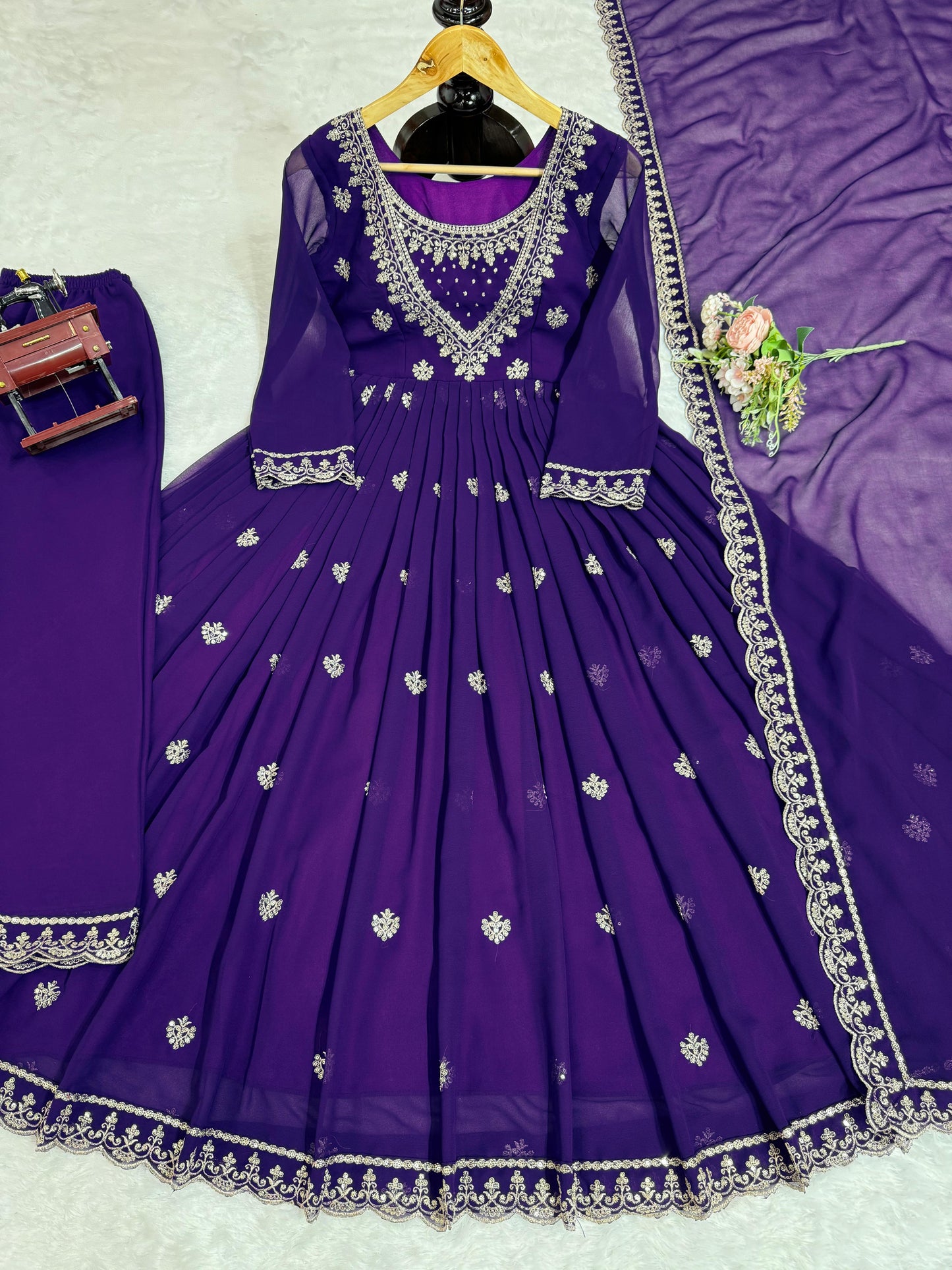 Festive Wear Sequence Work Purple Color Anarkali Gown