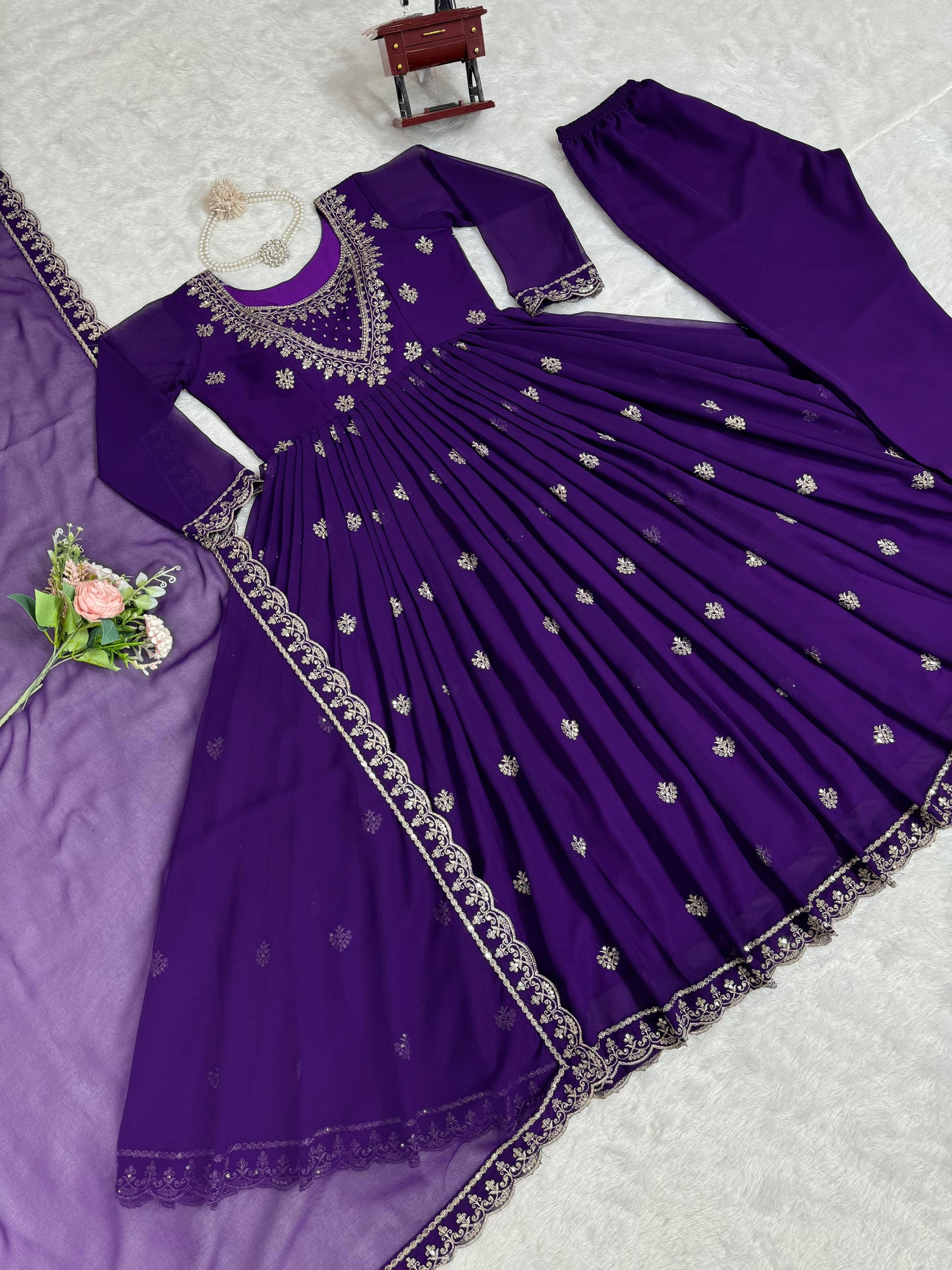 Festive Wear Sequence Work Purple Color Anarkali Gown