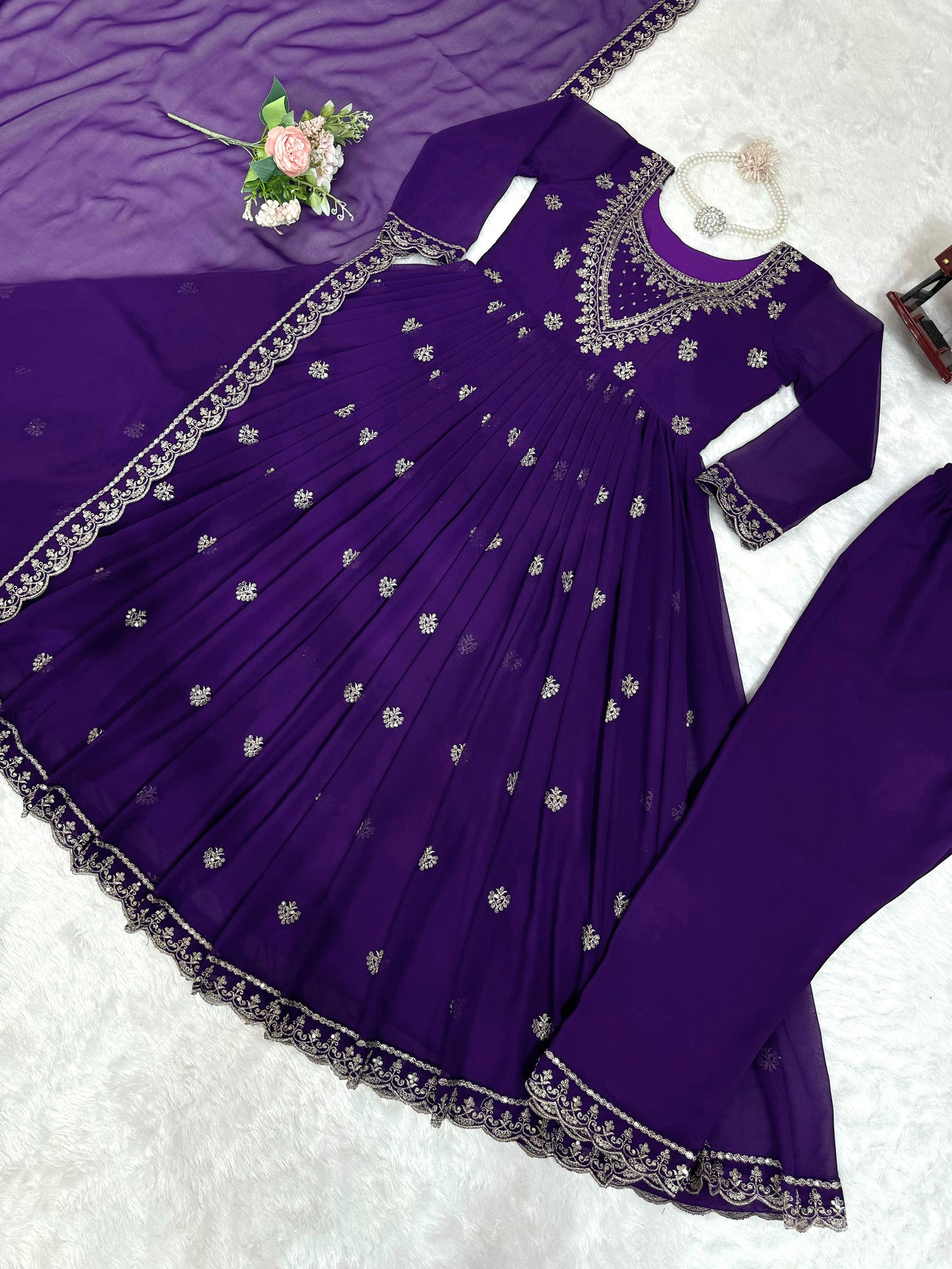 Festive Wear Sequence Work Purple Color Anarkali Gown