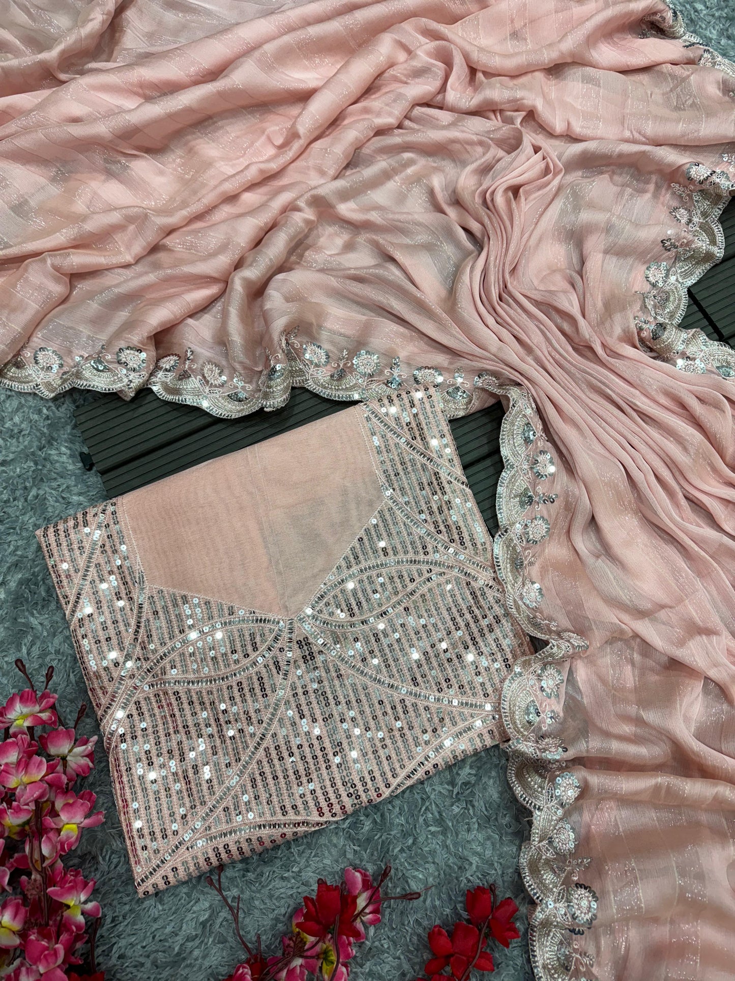 Charming Zari Line Work  Dusty Pink Color Saree