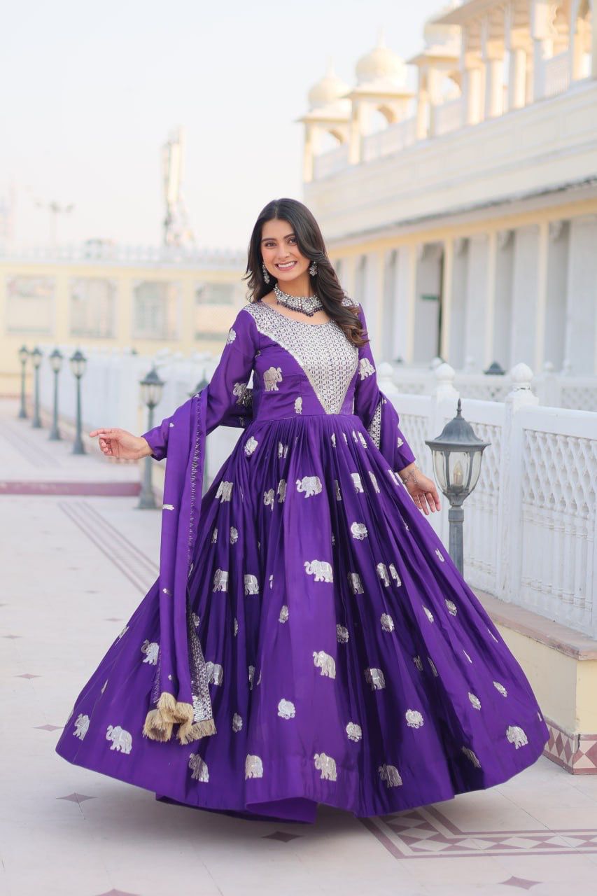 Fashionable Georgette Sequence Work Purple Color Gown