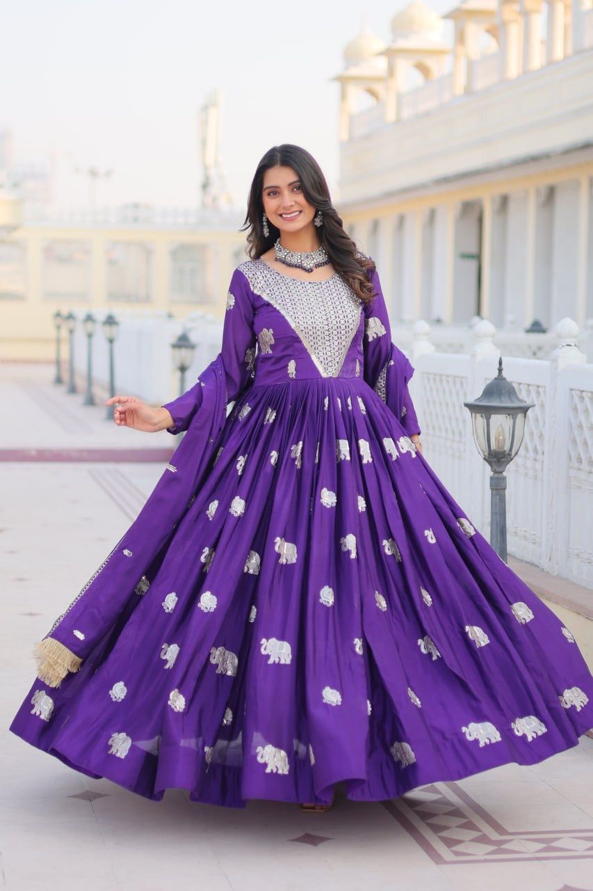 Fashionable Georgette Sequence Work Purple Color Gown