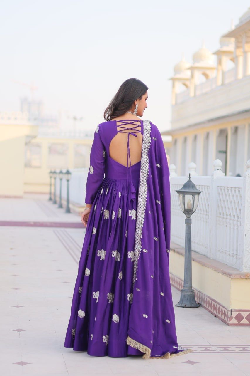 Fashionable Georgette Sequence Work Purple Color Gown