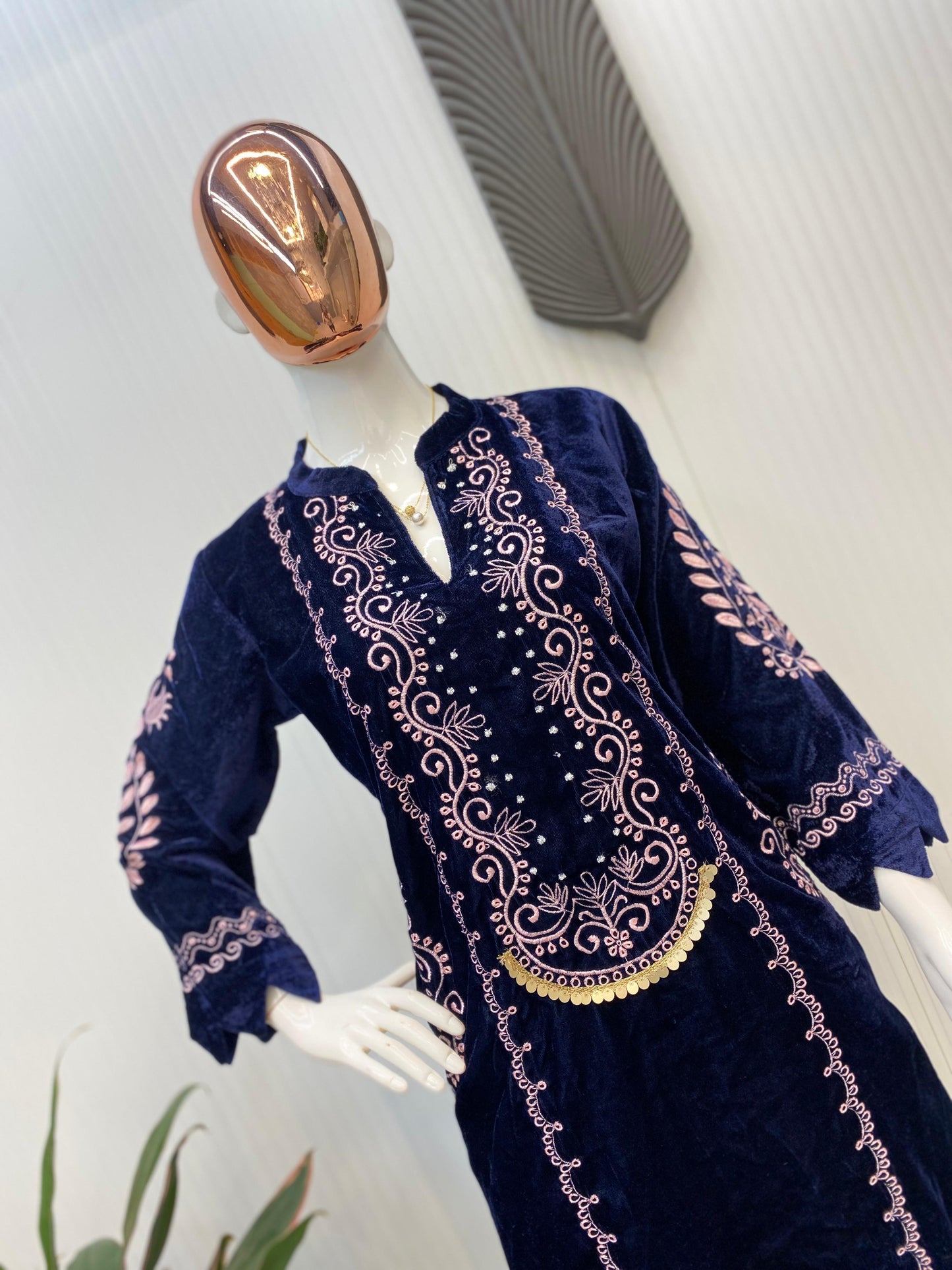 Luxuriant Embroidery Velvet Blue Color Plazzo Suit