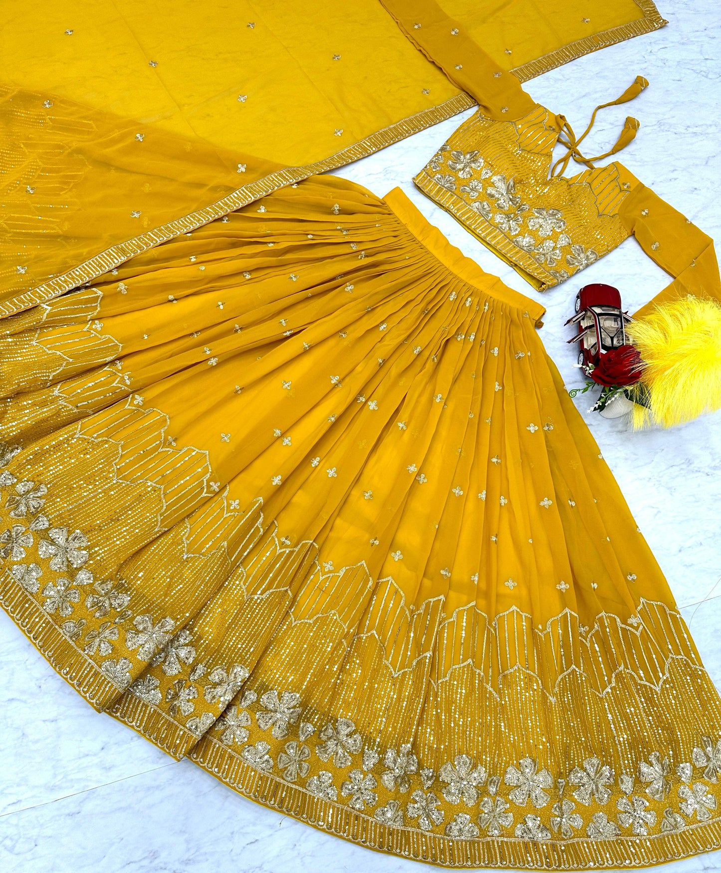 Function Wear Yellow Color Georgette Lehenga Choli