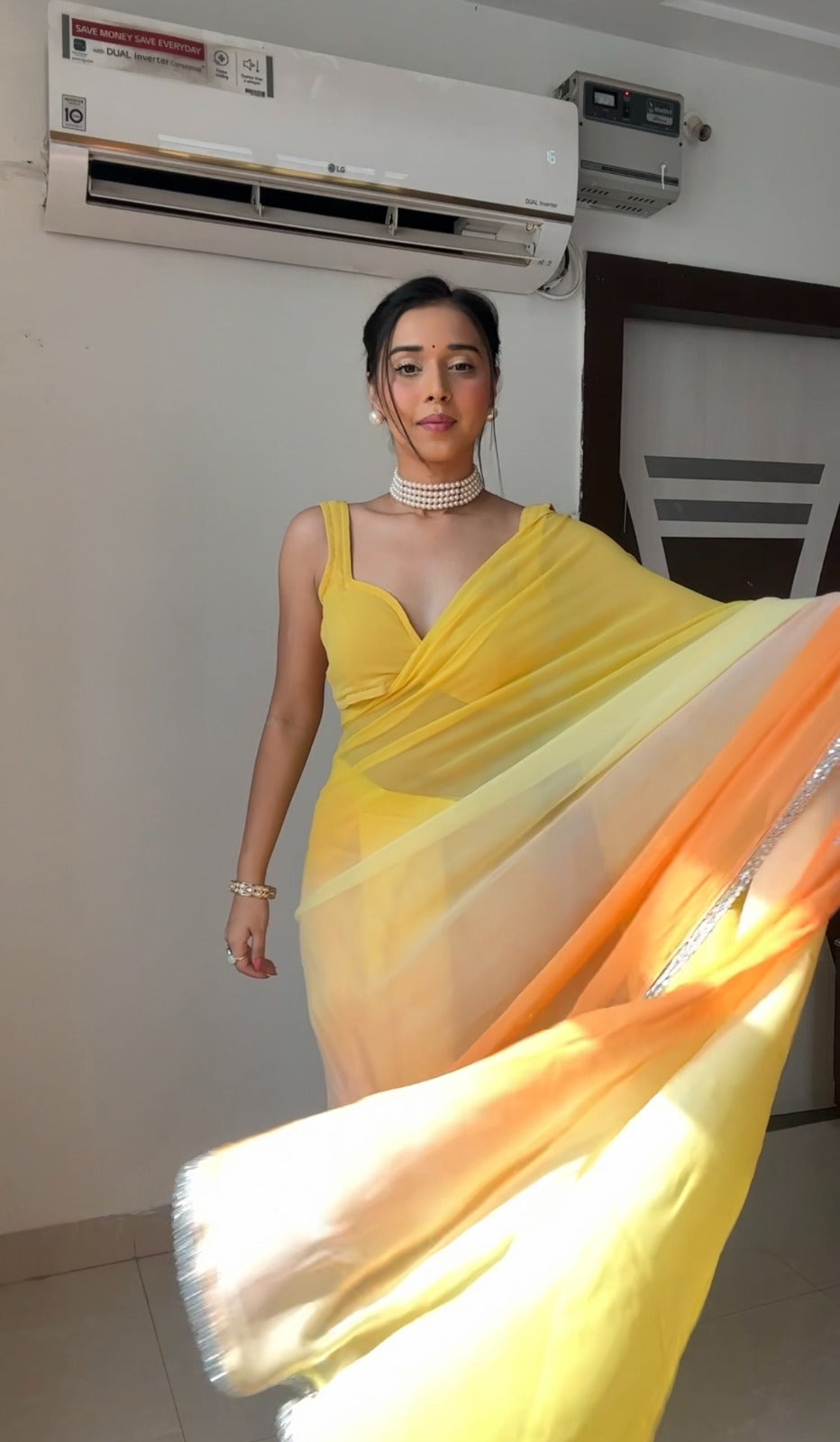 Alia Bhatt Glimmering Yellow Color Bollywood Style Ready To Wear Saree