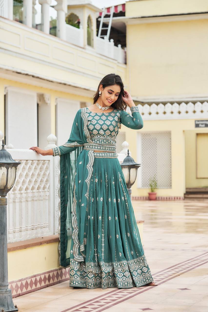 Full Sequence Work Aqua Blue Color Lehenga Choli