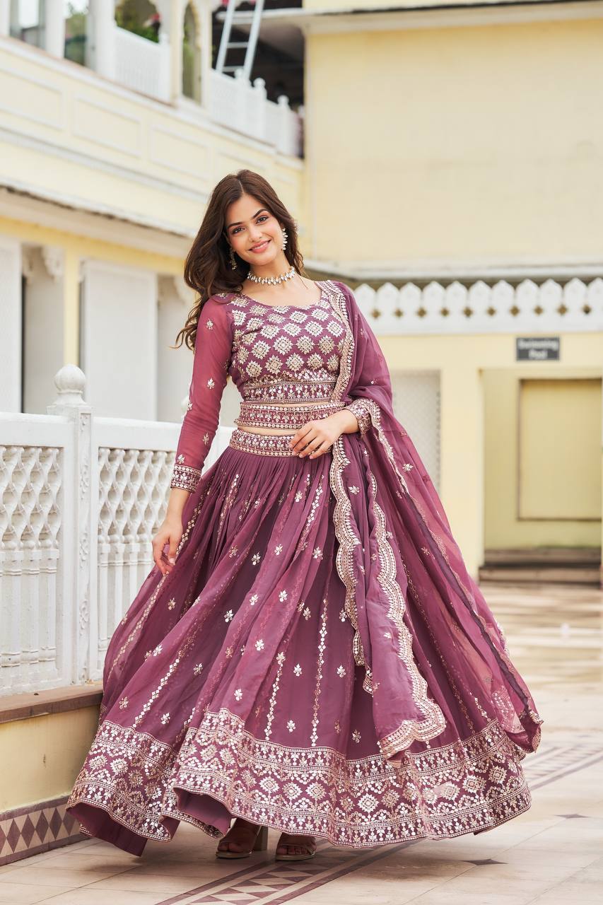 Full Sequence Work Dusty Pink Color Lehenga Choli