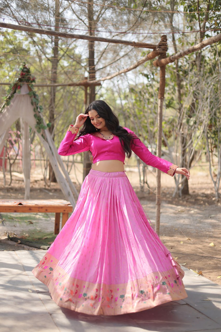 Fantastic Pink Color Kalamkari Zari Border Lehenga Choli