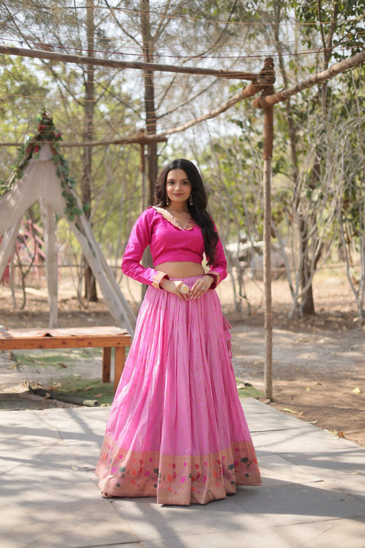 Fantastic Pink Color Kalamkari Zari Border Lehenga Choli