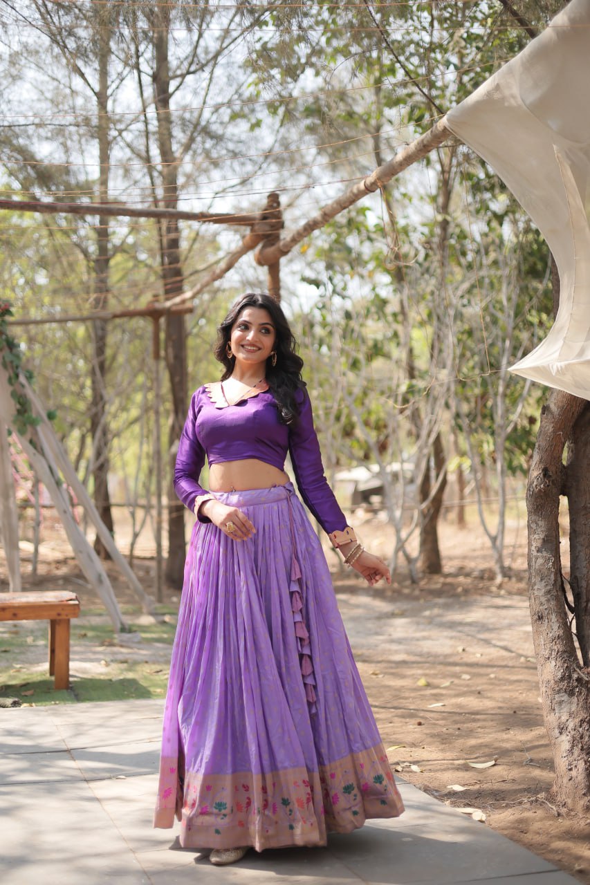 Fantastic Lavender Color Kalamkari Zari Border Lehenga Choli