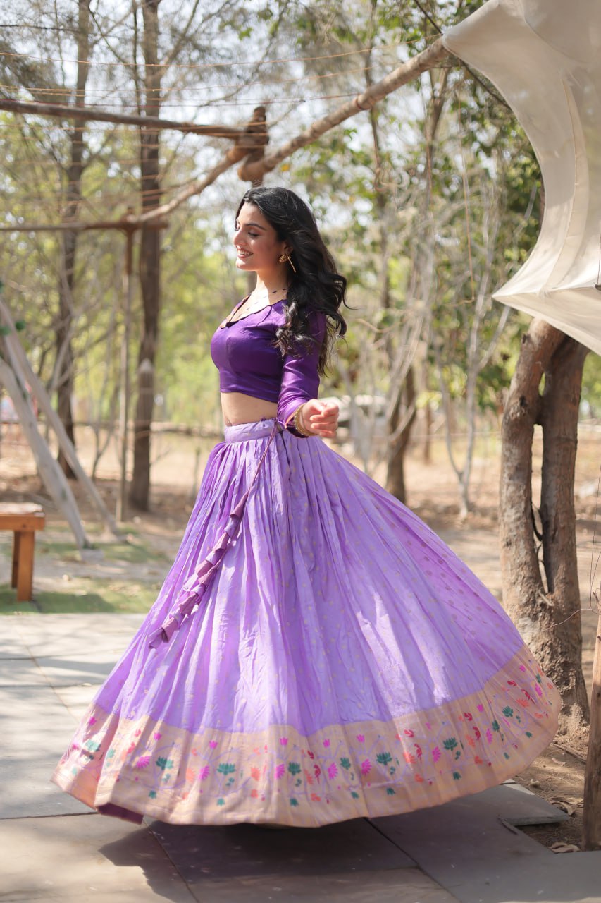 Fantastic Lavender Color Kalamkari Zari Border Lehenga Choli